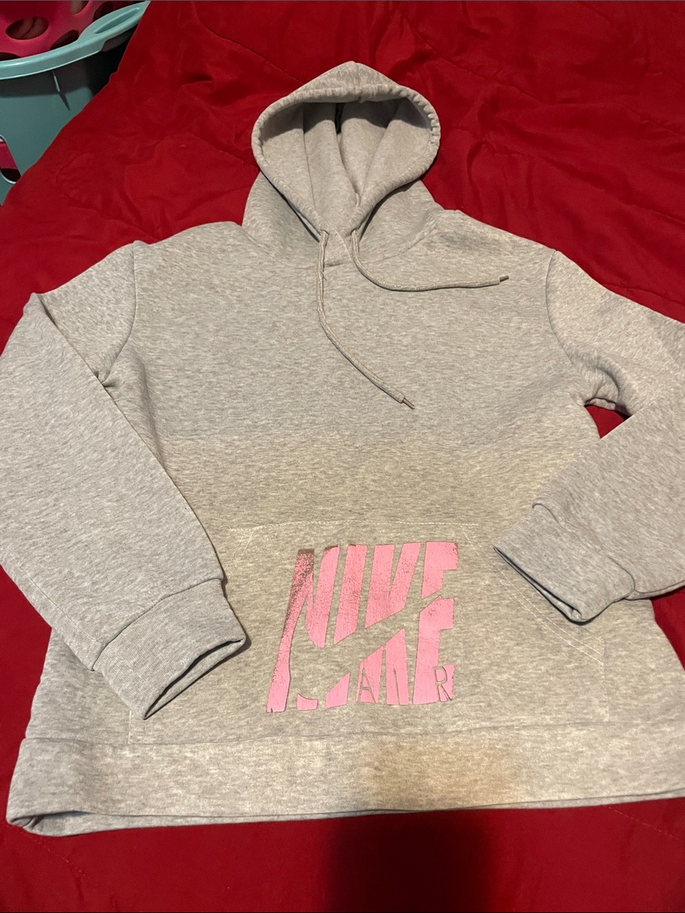 Nike Gray Hoodie with Pink Logo Accent